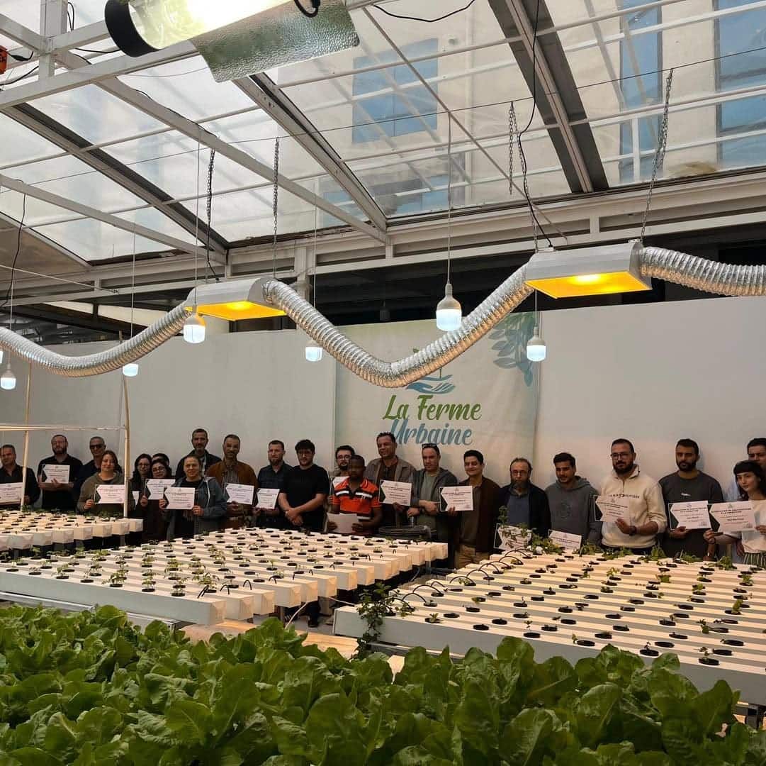 Groupe de participants recevant leur attestation de formation à l'hydroponie